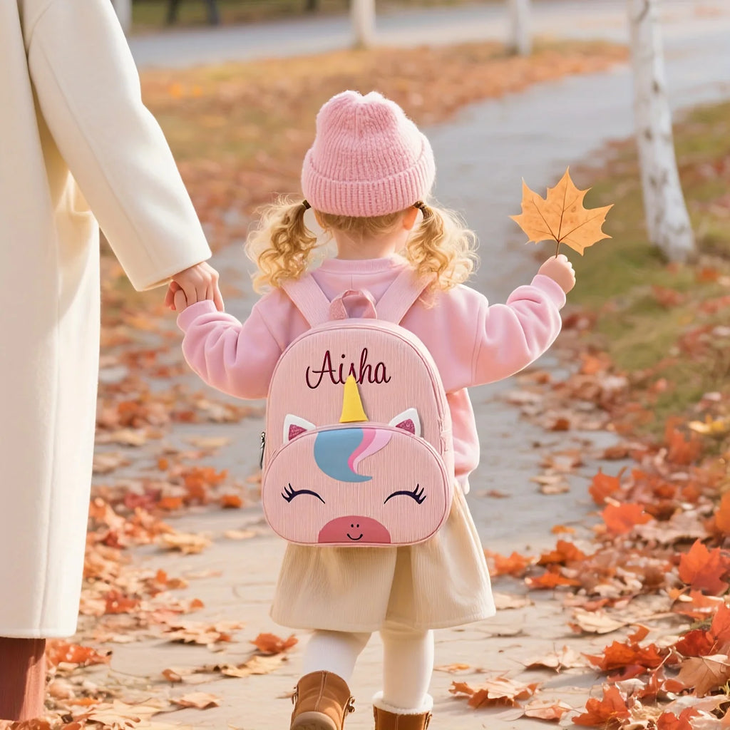 Personalized Unicorn Kids Backpack | Cute Cartoon, Embroidered | Christmas Winter Gift | Toddler Kindergarten Bag
