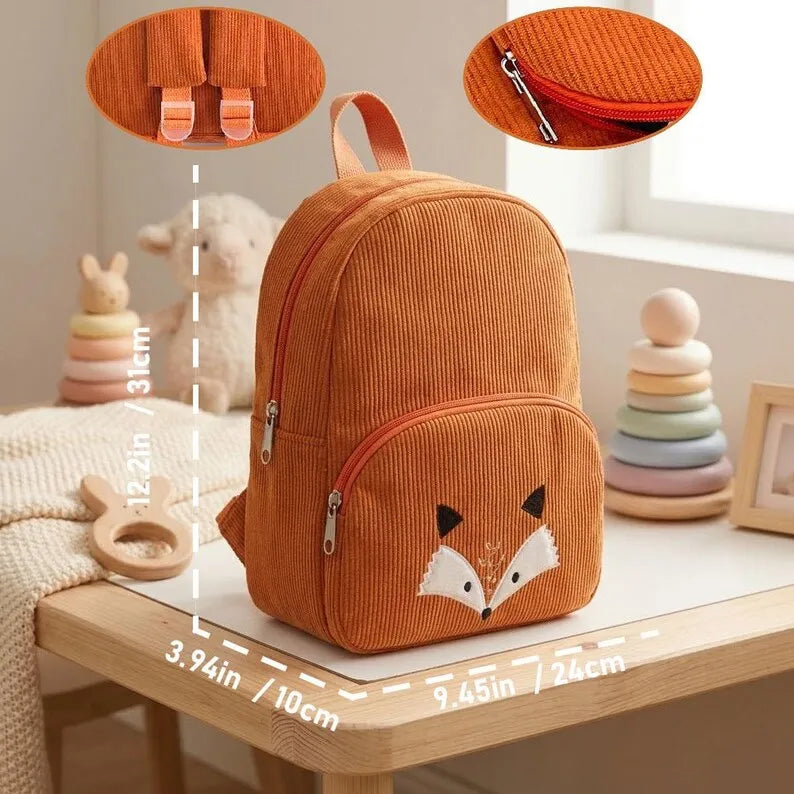 Customized Name Toddler Backpack Cartoon Bear Corduroy Large Capacity Backpack Embroidered Name Backpack Plush Bag