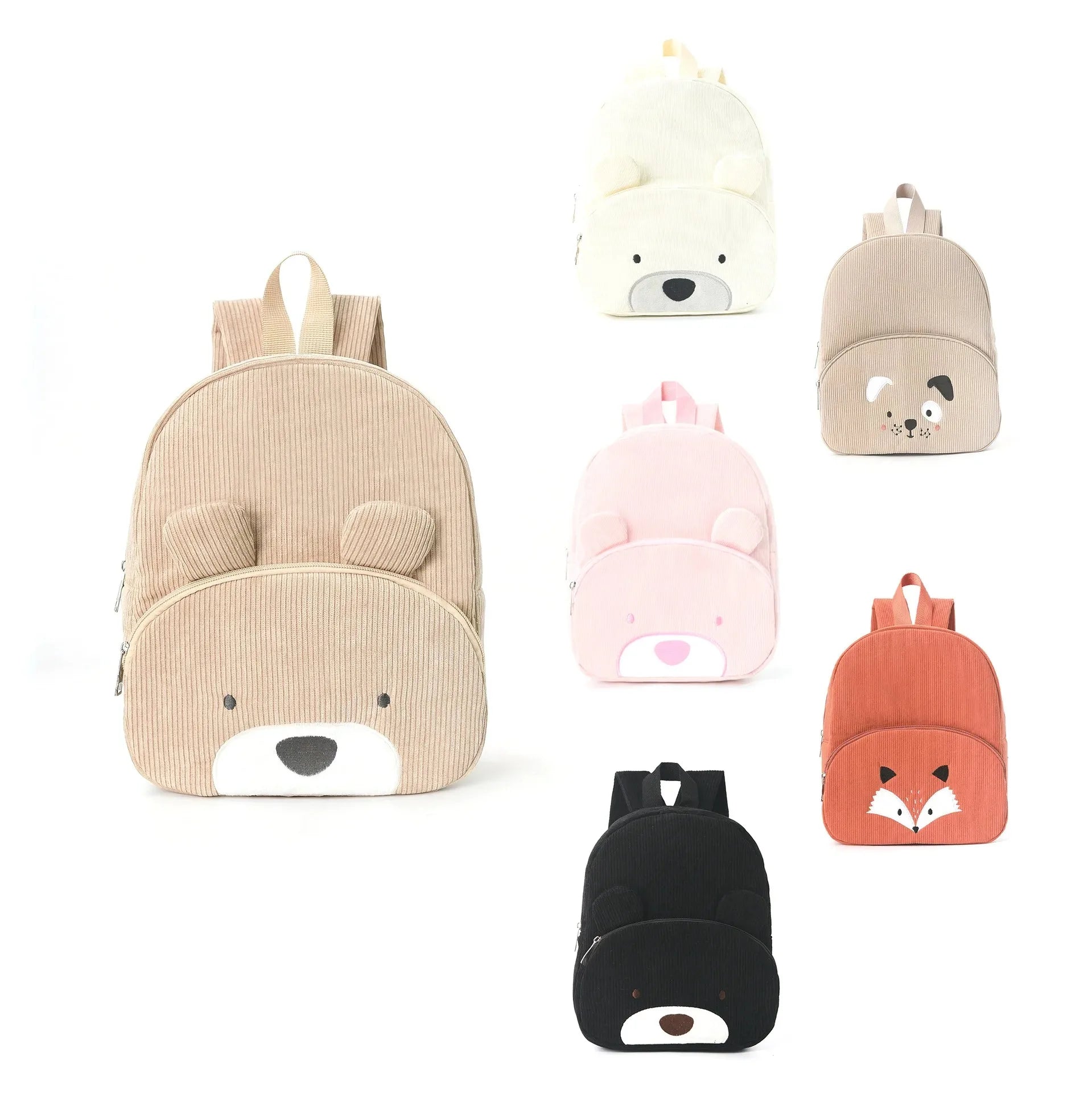 Personalized Name Toddler Backpack - Embroidered Cartoon Bear Corduroy Bag Large Capacity School Season Plush Backpack for Kids