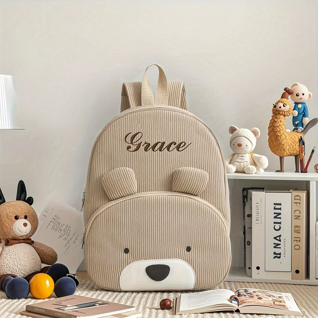 Customized Name Backpacks & Lunch Bag Embroidered Text Adorable Bear Schoolbag Portable for Boys & Girls Great for School Outdo