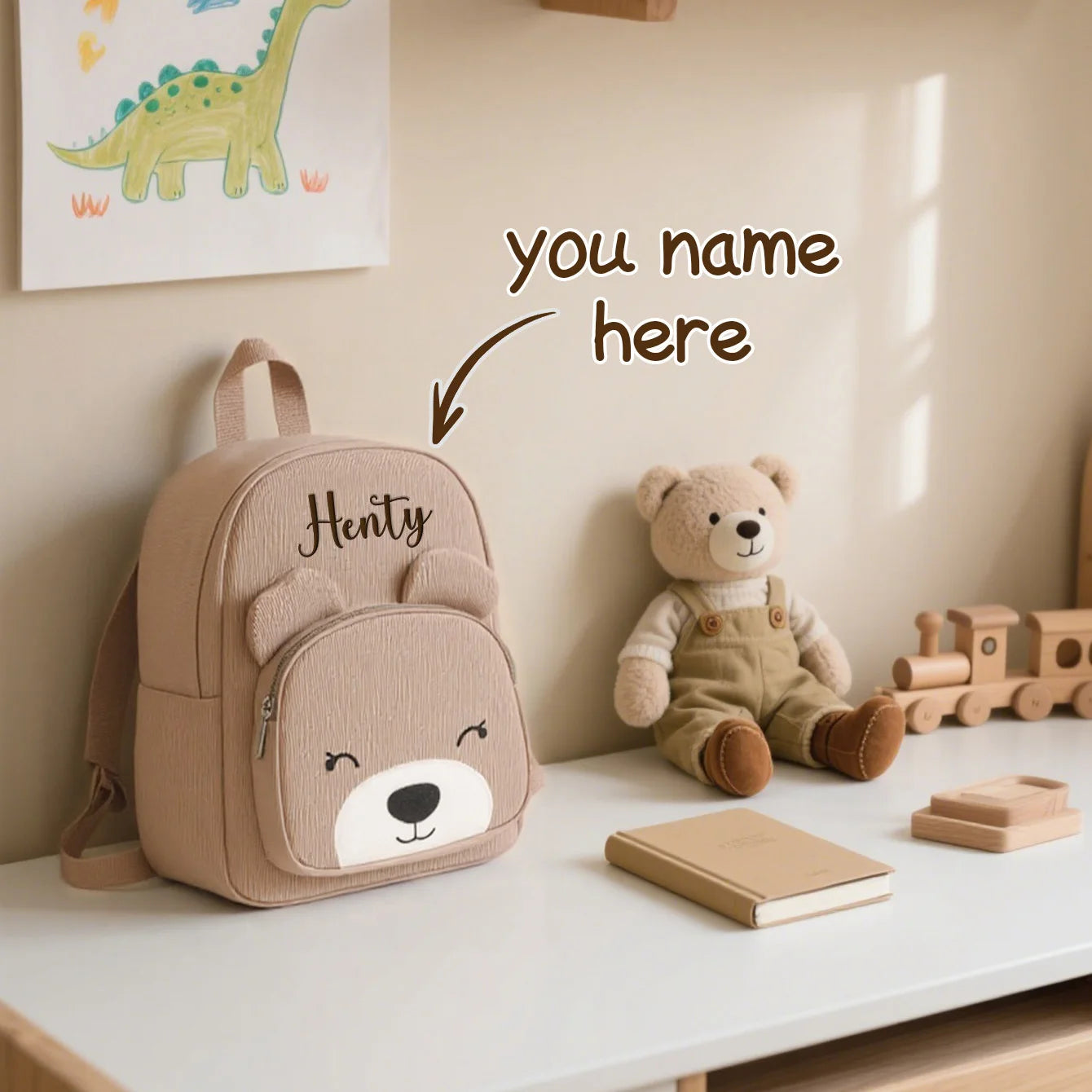 Custom Name Embroidered Kids' Cute Bear Backpack | Stylish Casual School Bag | Perfect Back-to-School Gift for Kids