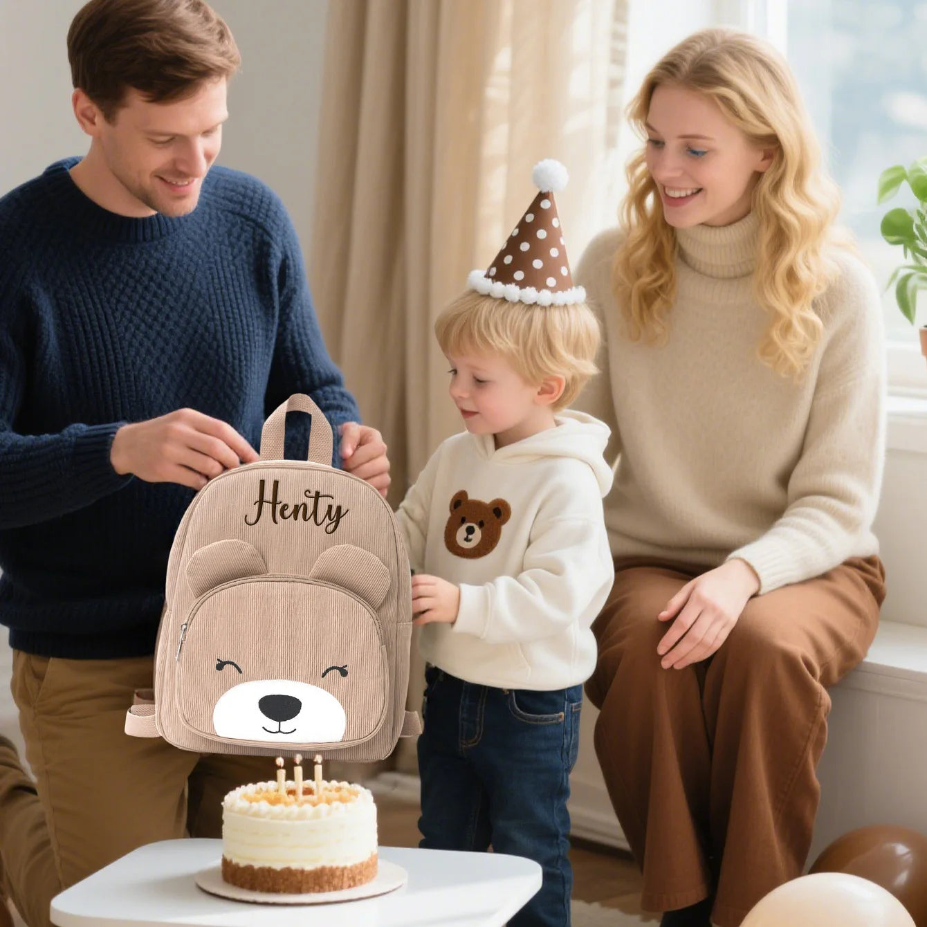 Custom Name Embroidered Kids' Cute Bear Backpack | Stylish Casual School Bag | Perfect Back-to-School Gift for Kids