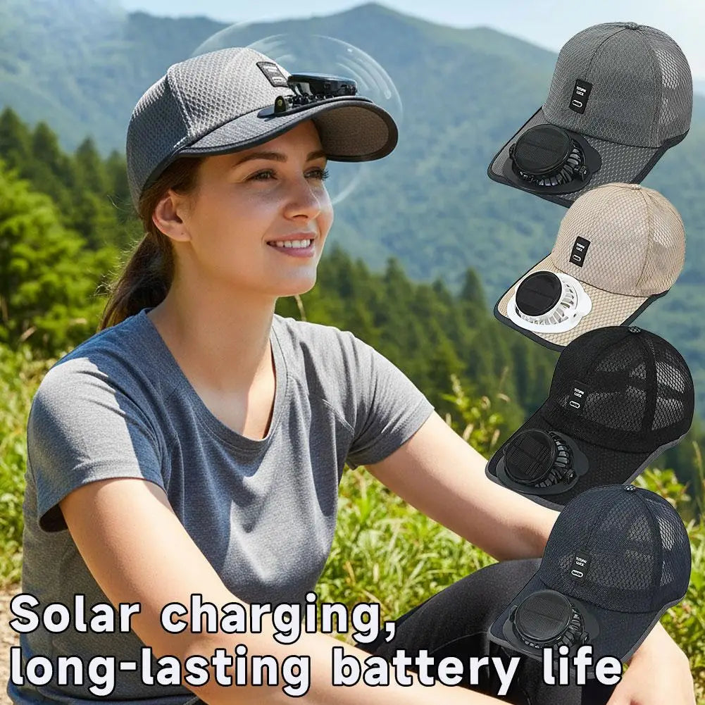 Summer Outdoor Men Women Baseball Hat With Solar USB Charging Fan Sun Block Baseball Hat Breathable UV Block Sunhats Fishing Hat