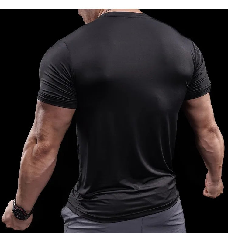 Summer New Basketball Men's Running Training Sports Gym Fitness High Elastic Quick-drying Casual Short-sleeved T-shirt Tops