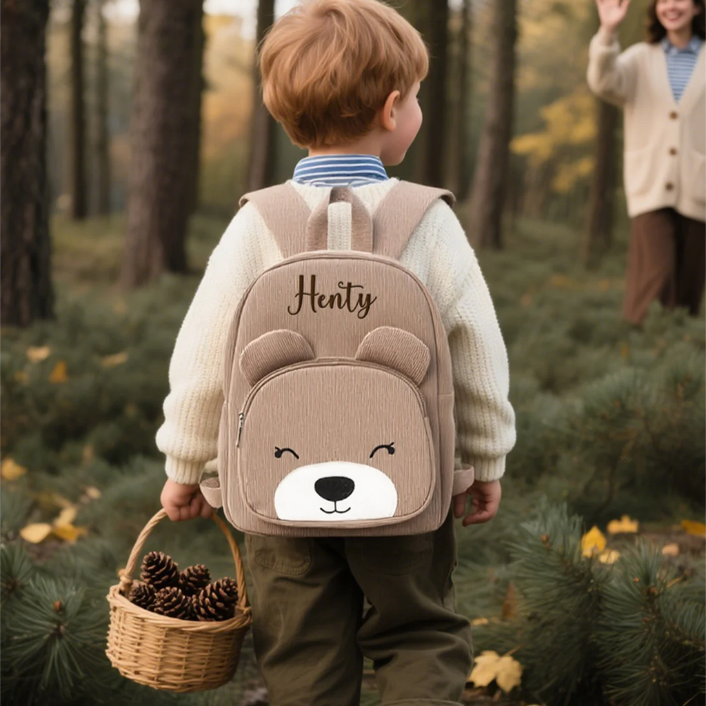 Custom Name Embroidered Kids' Cute Bear Backpack | Stylish Casual School Bag | Perfect Back-to-School Gift for Kids