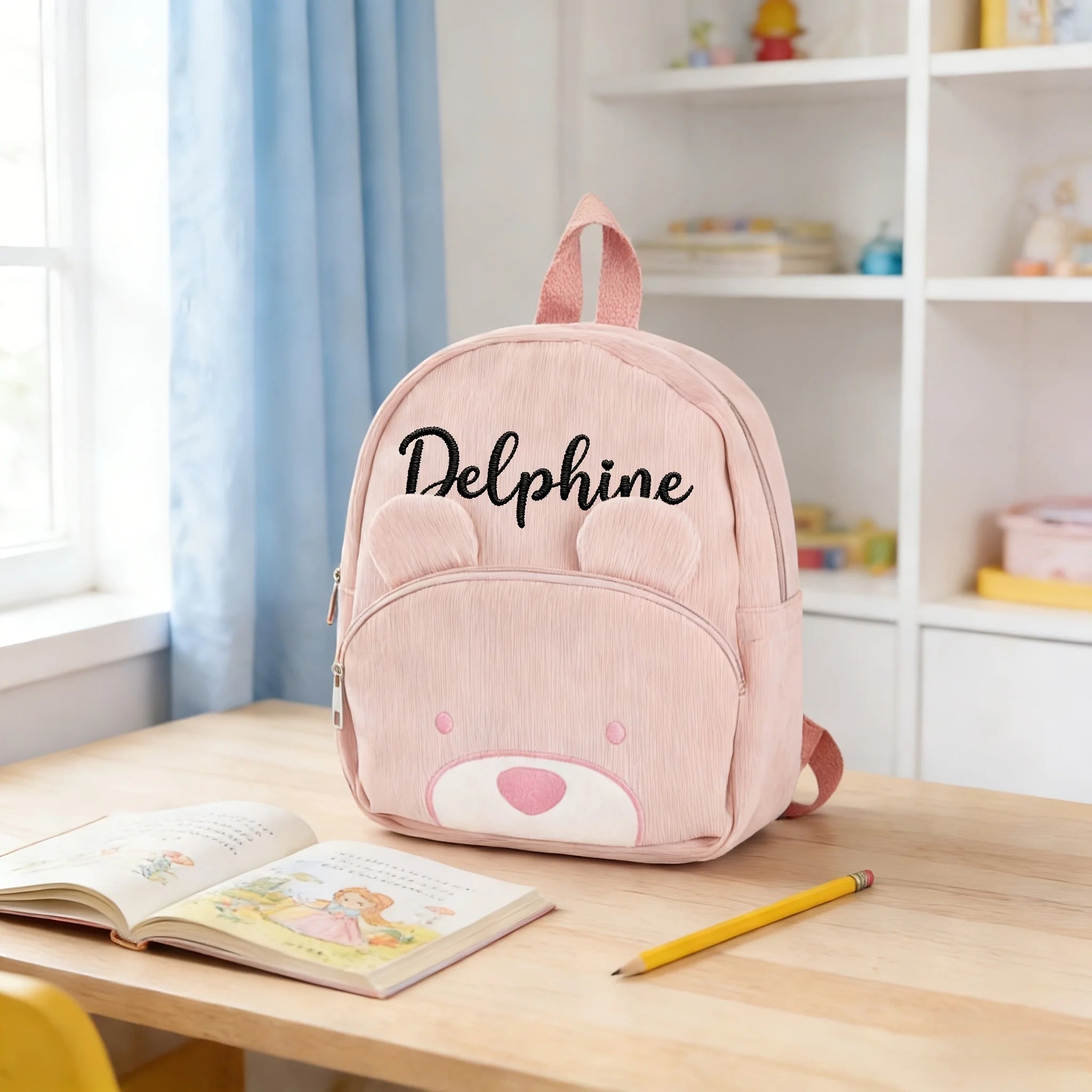1pc Persoanlized Animal Backpack, Custom Name Embroidered Corduroy Bag for Toddler School Gift, Birthday Bear Fox Bag