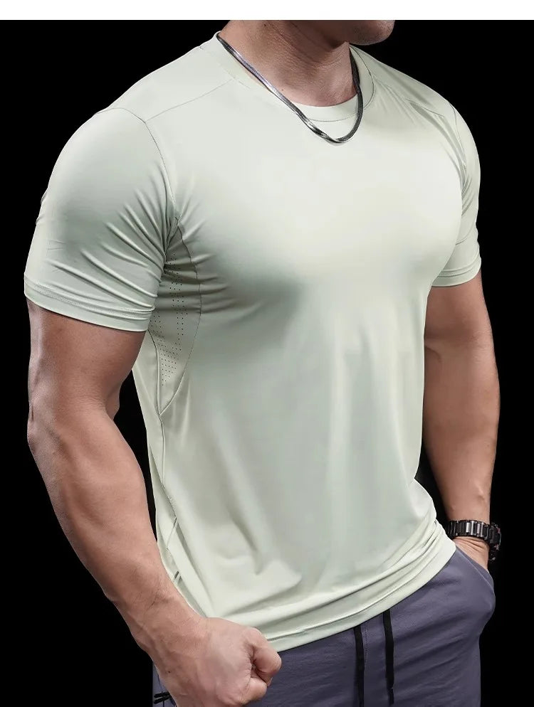 Summer New Basketball Men's Running Training Sports Gym Fitness High Elastic Quick-drying Casual Short-sleeved T-shirt Tops
