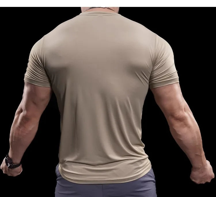 Summer New Basketball Men's Running Training Sports Gym Fitness High Elastic Quick-drying Casual Short-sleeved T-shirt Tops