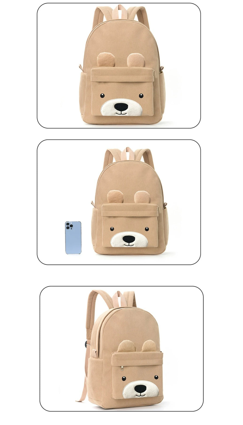 Customized Children's Backpack Primary School Bag Leisure Cute Bear Backpack Corduroy Large Capacity Backpacks