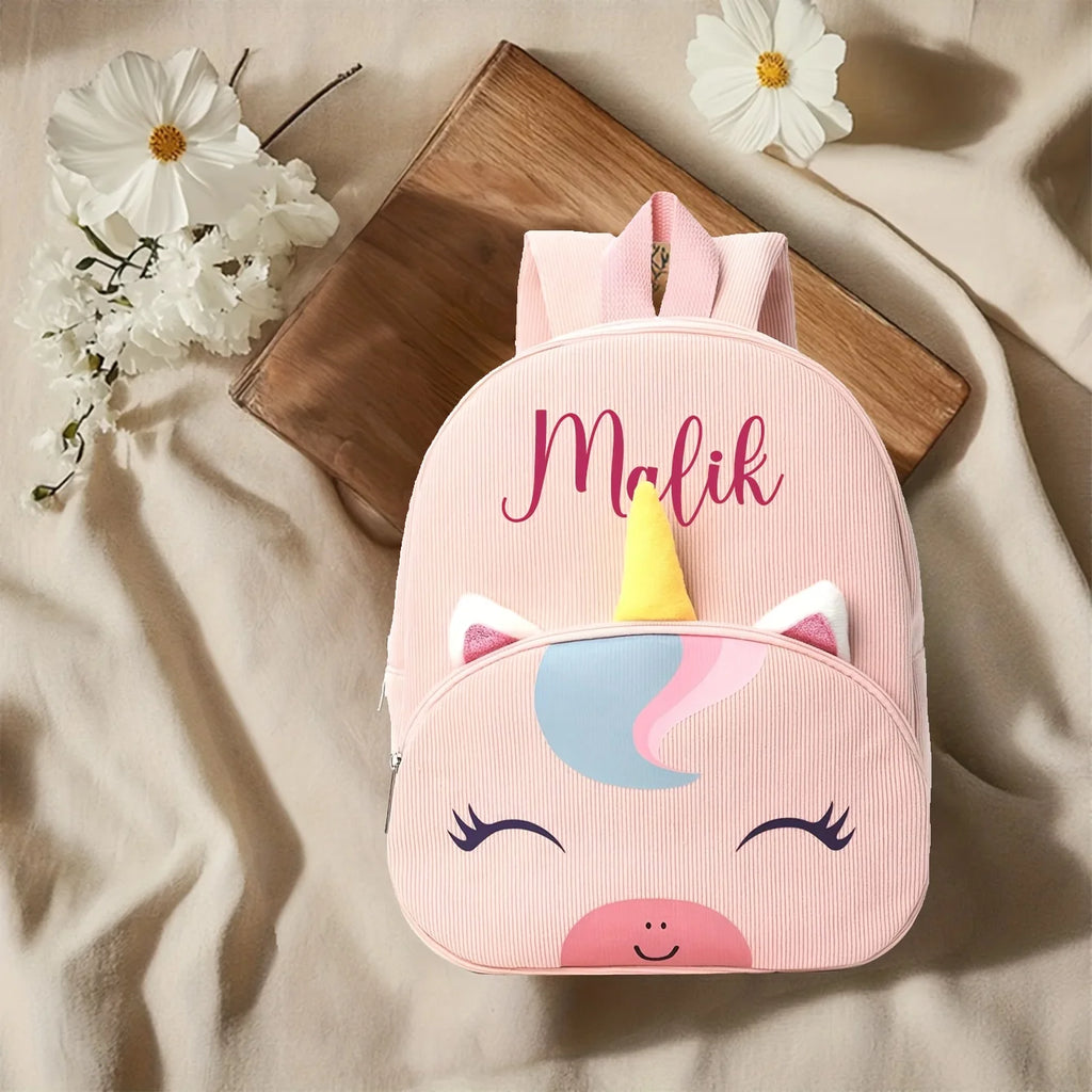 Personalized Unicorn Kids Backpack | Cute Cartoon, Embroidered | Christmas Winter Gift | Toddler Kindergarten Bag