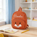 1pc Persoanlized Animal Backpack, Custom Name Embroidered Corduroy Bag for Toddler School Gift, Birthday Bear Fox Bag