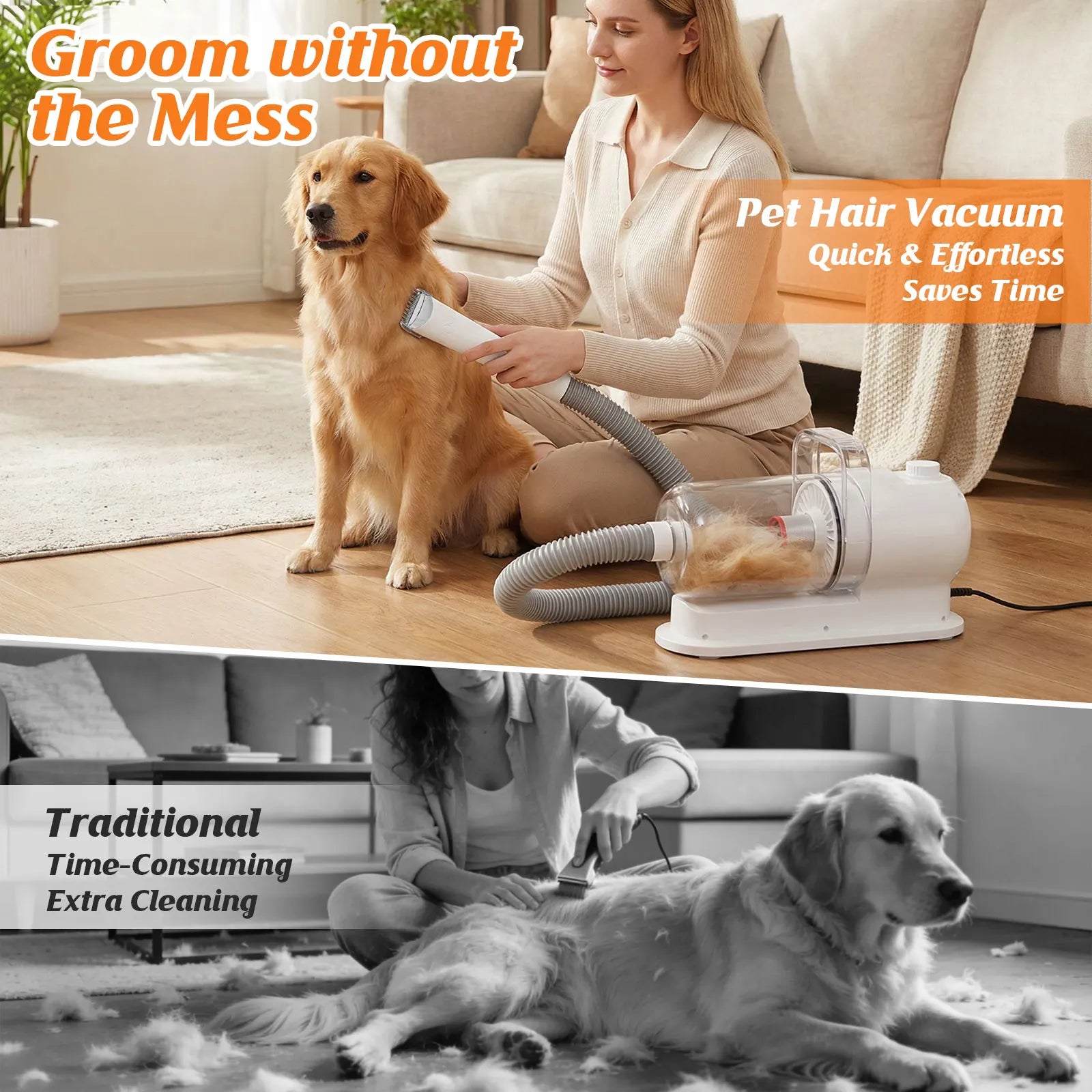 🐾 Pet Grooming Vacuum Kit – 5 Brushes All-in-One System