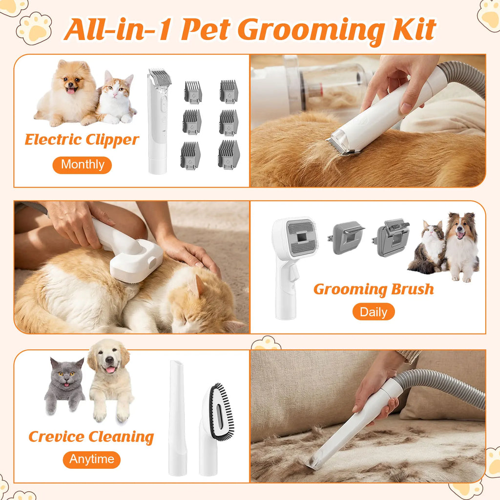 🐾 Pet Grooming Vacuum Kit – 5 Brushes All-in-One System