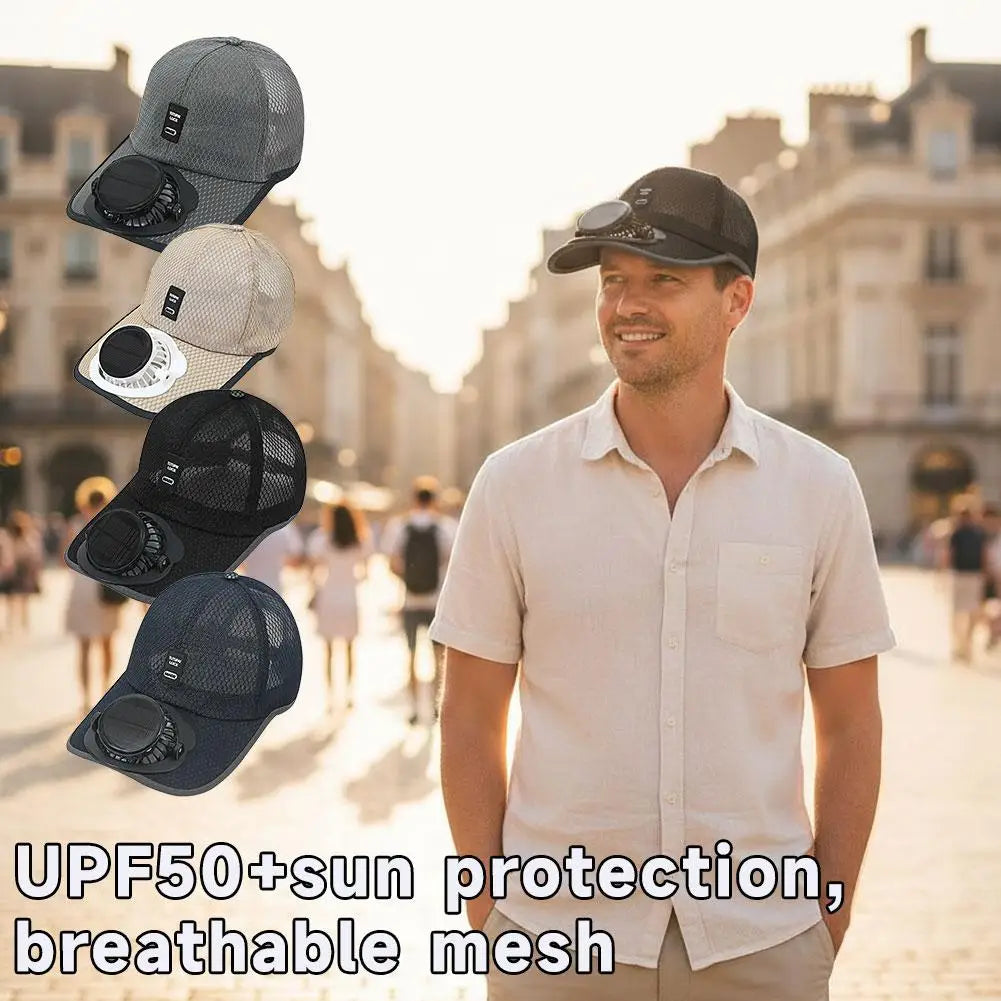 Summer Outdoor Men Women Baseball Hat With Solar USB Charging Fan Sun Block Baseball Hat Breathable UV Block Sunhats Fishing Hat
